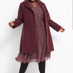NEW! LANE BRYANT Vegan Wool Double Breasted Classic Coat Jacket 18.